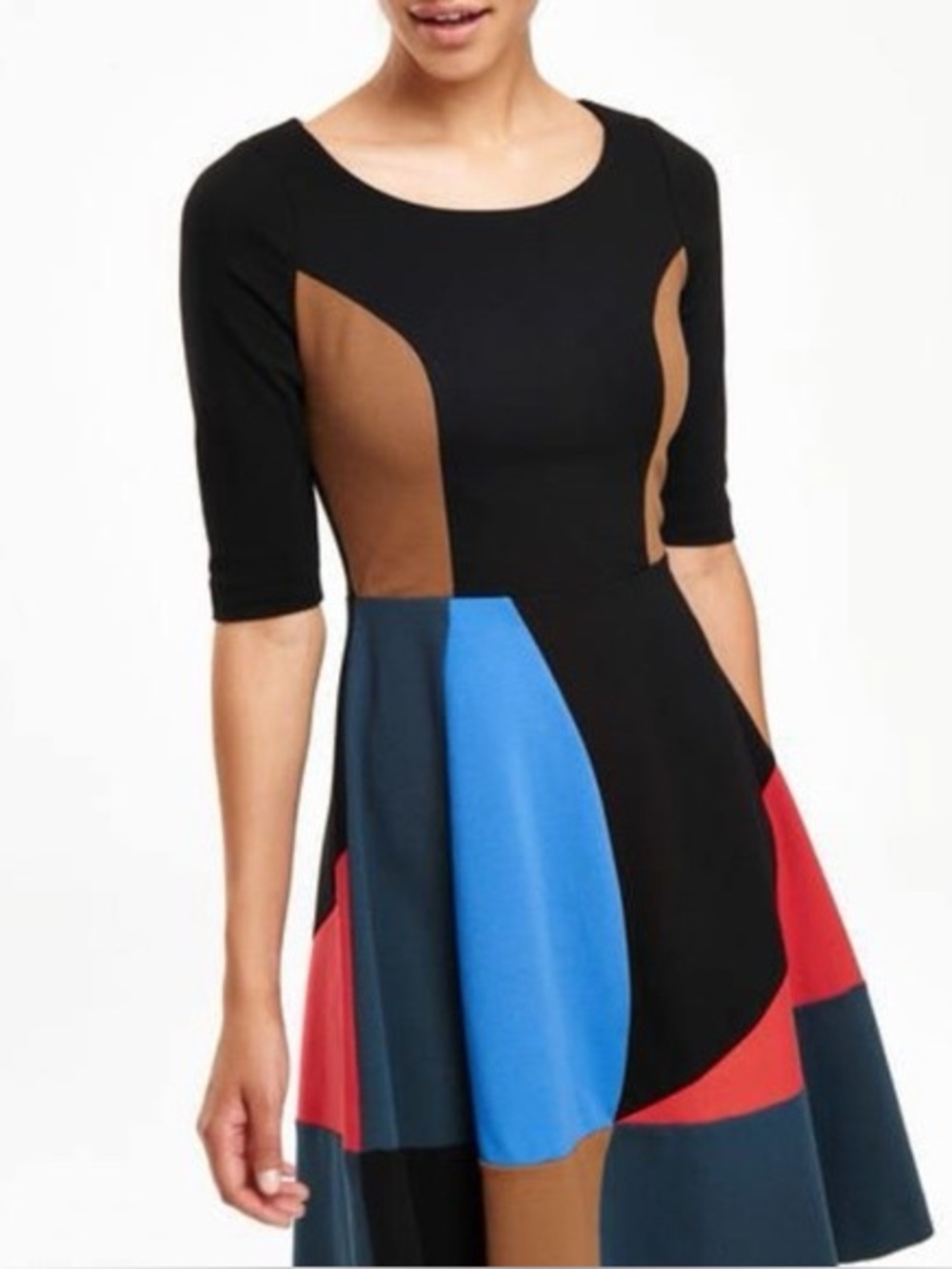 Boden Alice Ponte Fit & Flare Colorful Modern Patchwork Colorblock Dress
